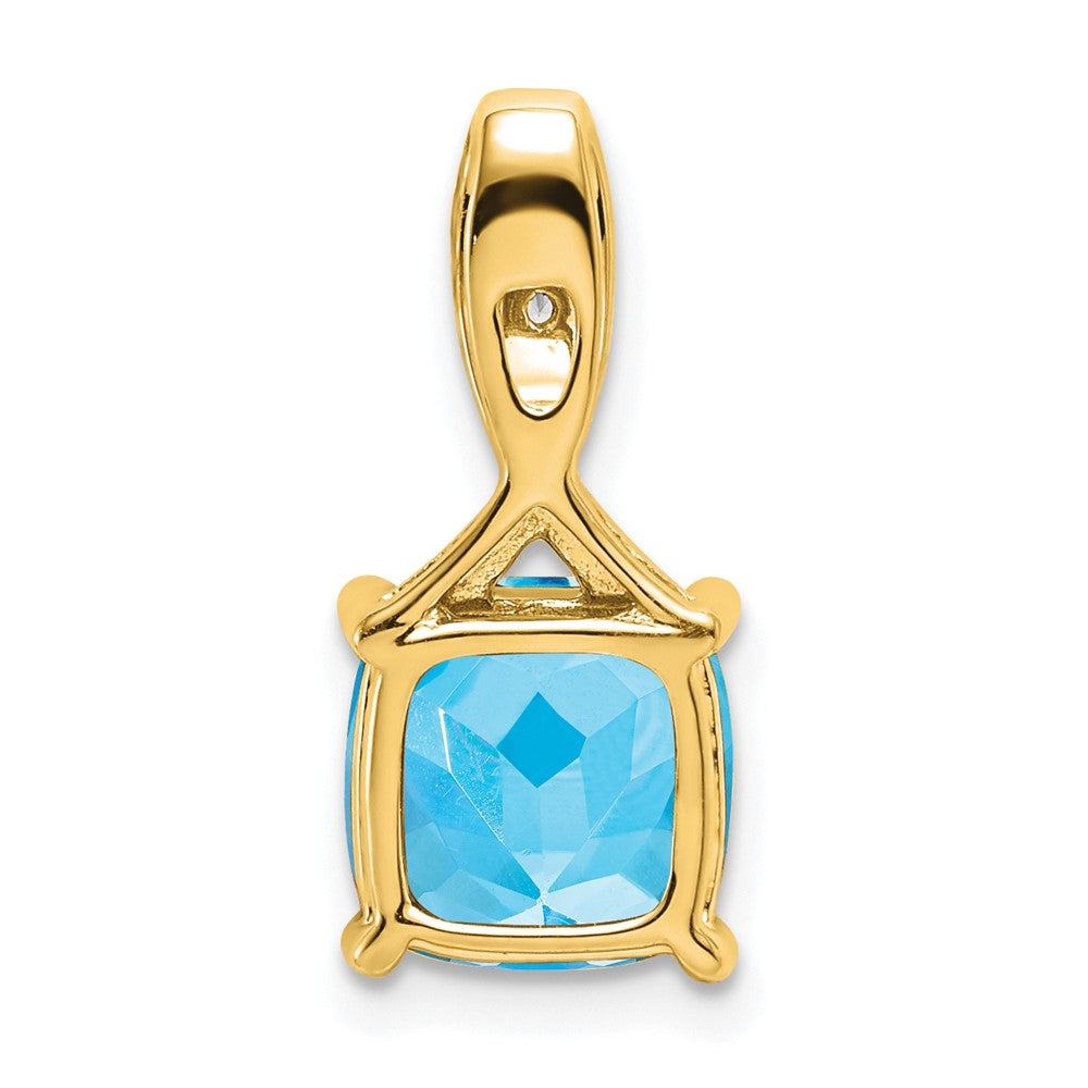 14K Gelbgold Anhänger mit kissenförmigem blauem Topas und echten Diamanten