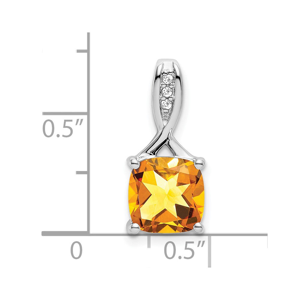 14K Weißgold Anhänger mit Citrin im Kissenschliff und echten Diamanten
