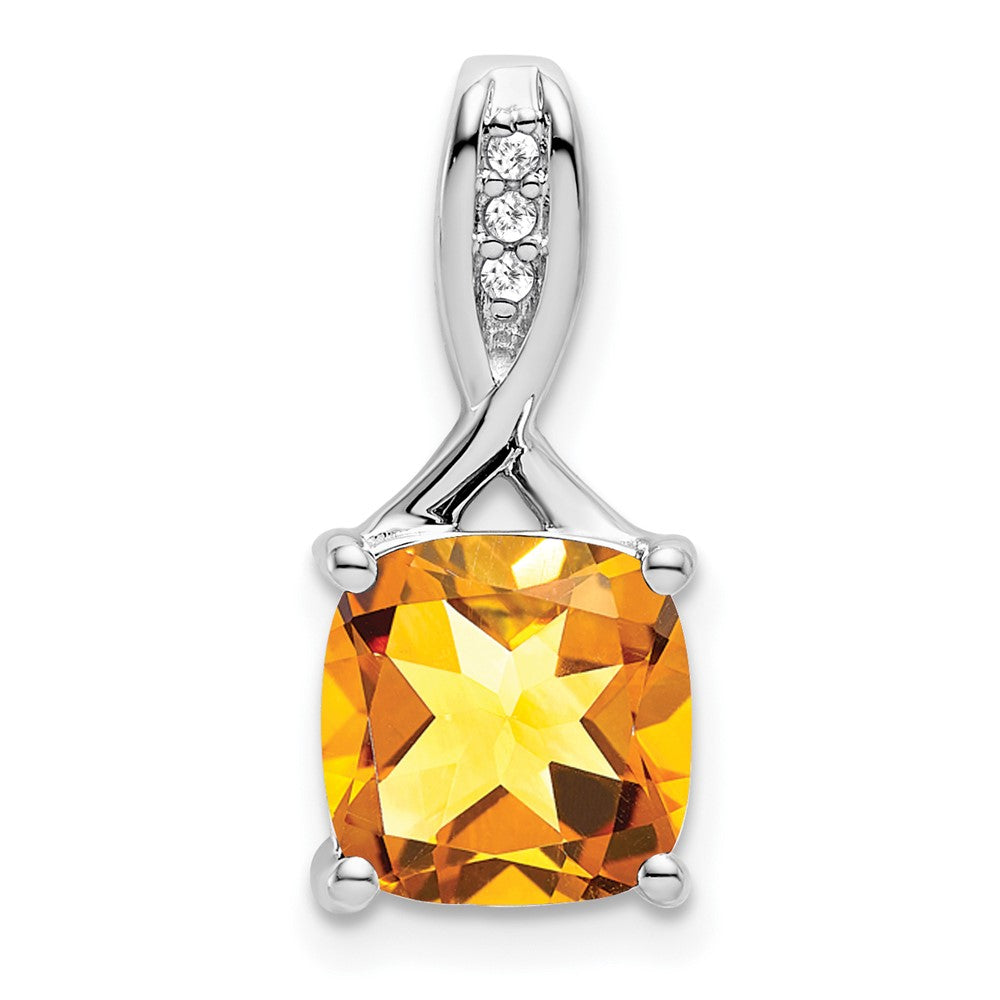 14K Weißgold Anhänger mit Citrin im Kissenschliff und echten Diamanten
