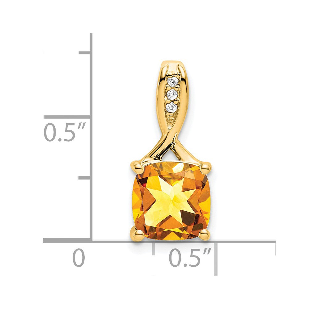 14K Gelbgold Anhänger mit Kissenschliff-Citrin und echten Diamanten