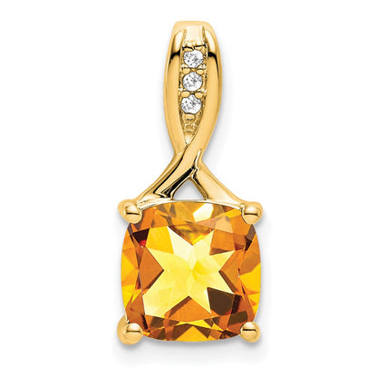 14K Gelbgold Anhänger mit Kissenschliff-Citrin und echten Diamanten
