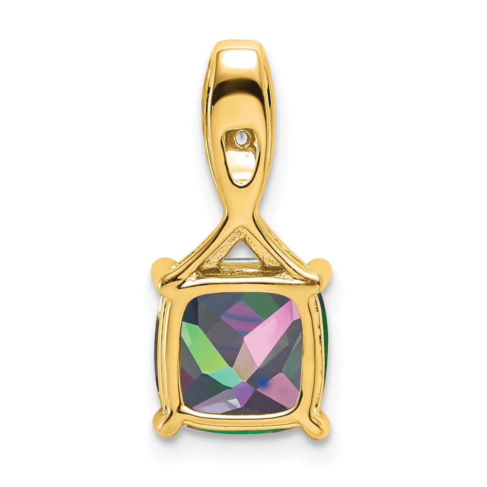 14K Gelbgold Anhänger mit Kissenschliff Mystic-Fire-Topas und echten Diamanten
