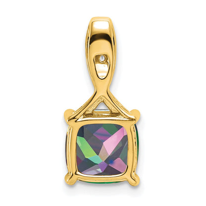 14K Gelbgold Anhänger mit Kissenschliff Mystic-Fire-Topas und echten Diamanten