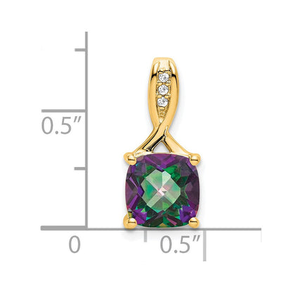 14K Gelbgold Anhänger mit Kissenschliff Mystic-Fire-Topas und echten Diamanten