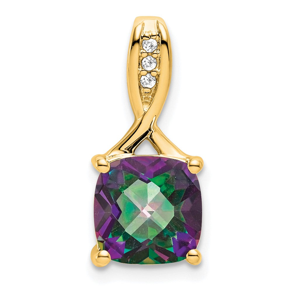 14K Gelbgold Anhänger mit Kissenschliff Mystic-Fire-Topas und echten Diamanten
