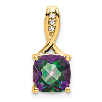 14K Gelbgold Anhänger mit Kissenschliff Mystic-Fire-Topas und echten Diamanten