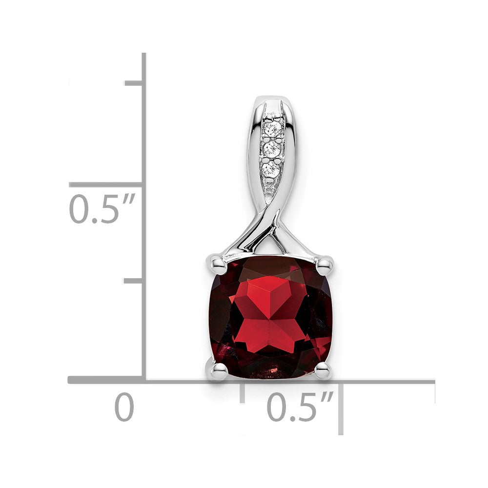 14K Weißgold Anhänger mit Kissenschliff-Granat und echten Diamanten