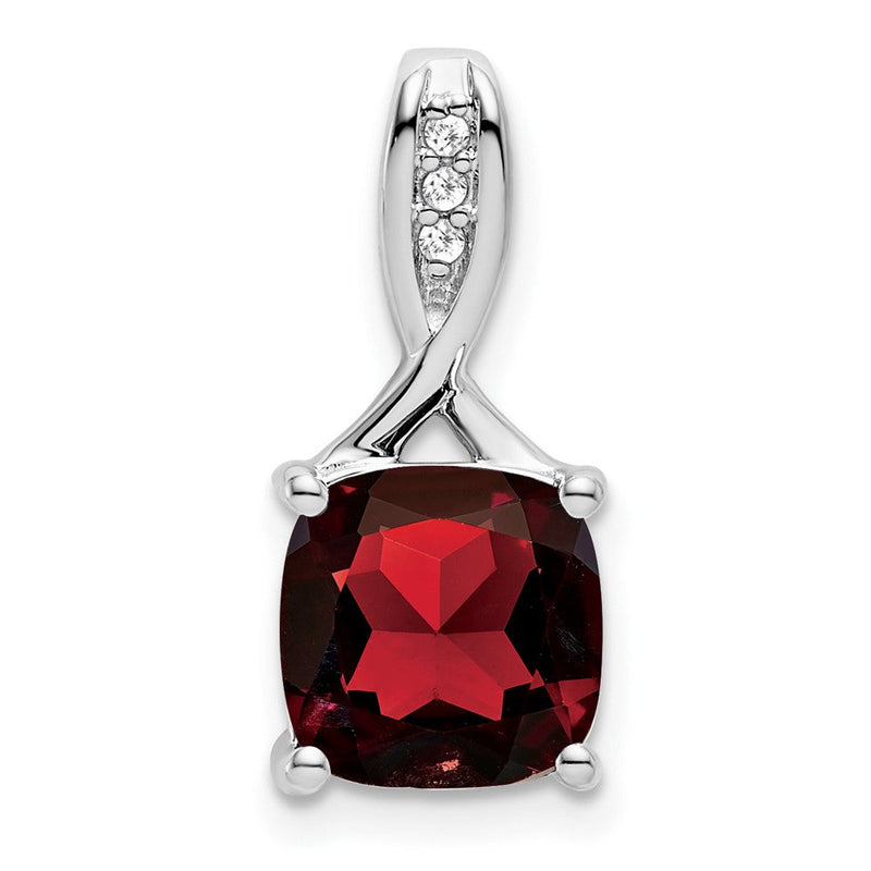 14K Weißgold Anhänger mit Kissenschliff-Granat und echten Diamanten
