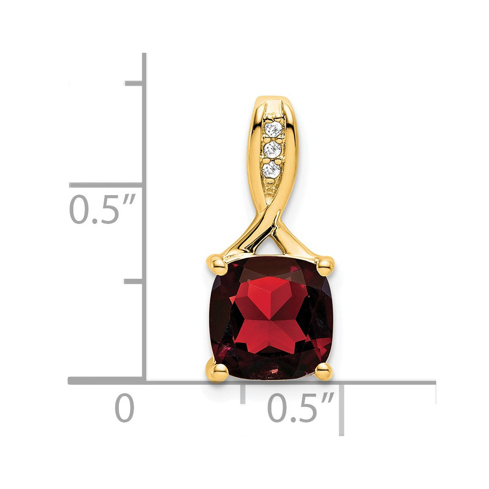 14K Gelbgold Anhänger mit Kissenschliff-Granat und echten Diamanten