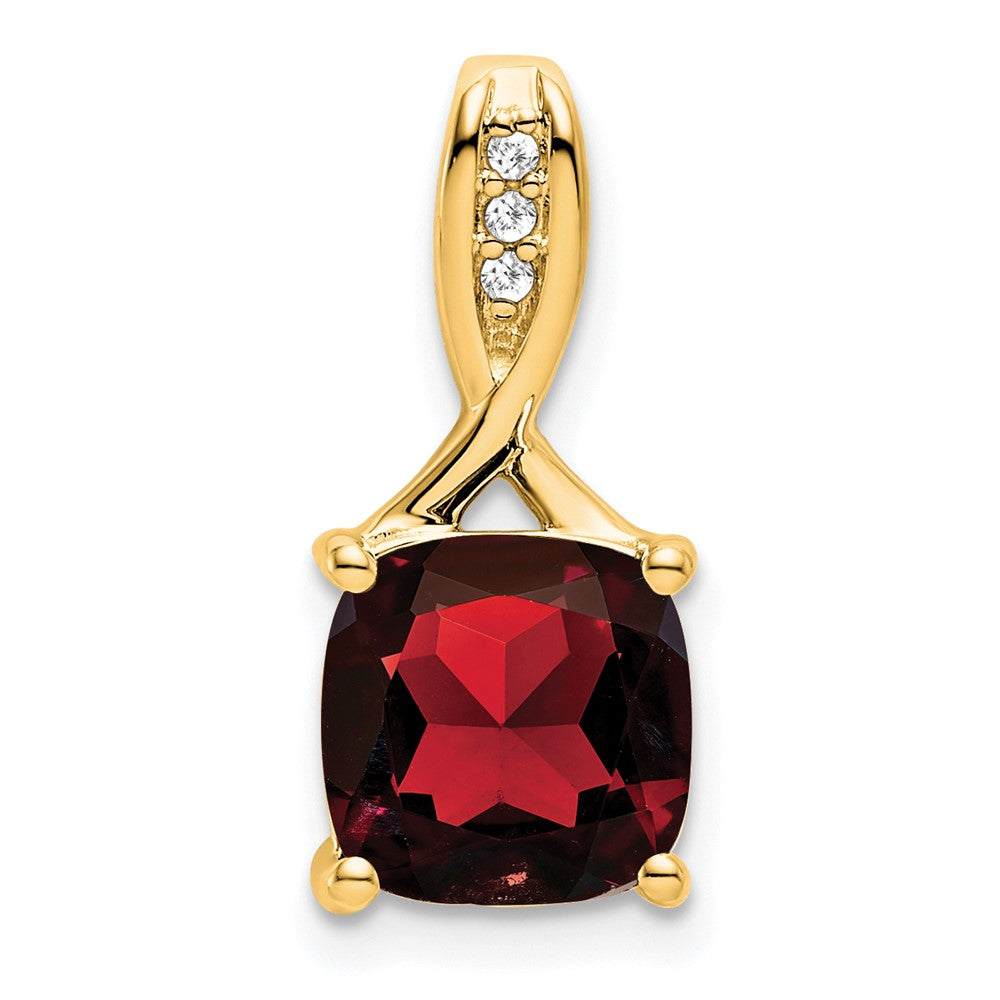 14K Gelbgold Anhänger mit Kissenschliff-Granat und echten Diamanten