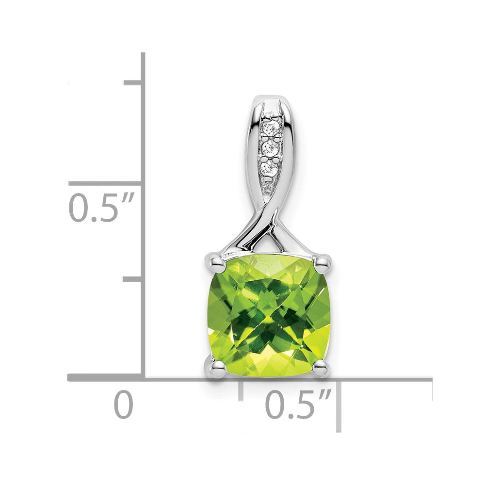 14K Weißgold Anhänger mit Kissenschliff-Peridot und echten Diamanten
