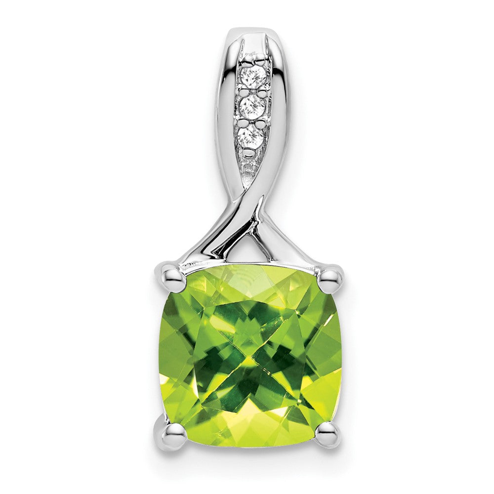 14K Weißgold Anhänger mit Kissenschliff-Peridot und echten Diamanten