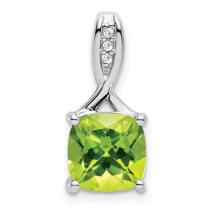 14K Weißgold Anhänger mit Kissenschliff-Peridot und echten Diamanten