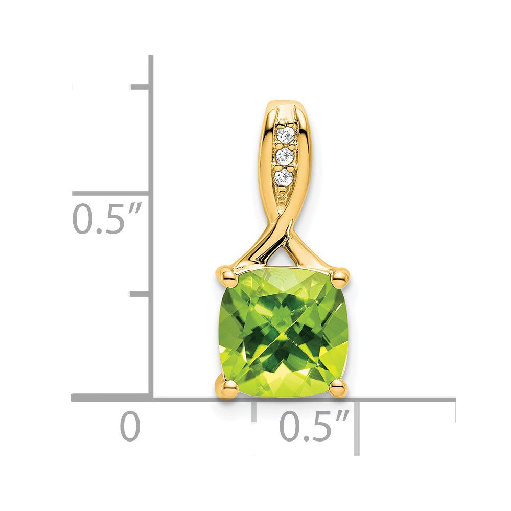 14K Gelbgold Anhänger mit Peridot im Kissenschliff und echten Diamanten