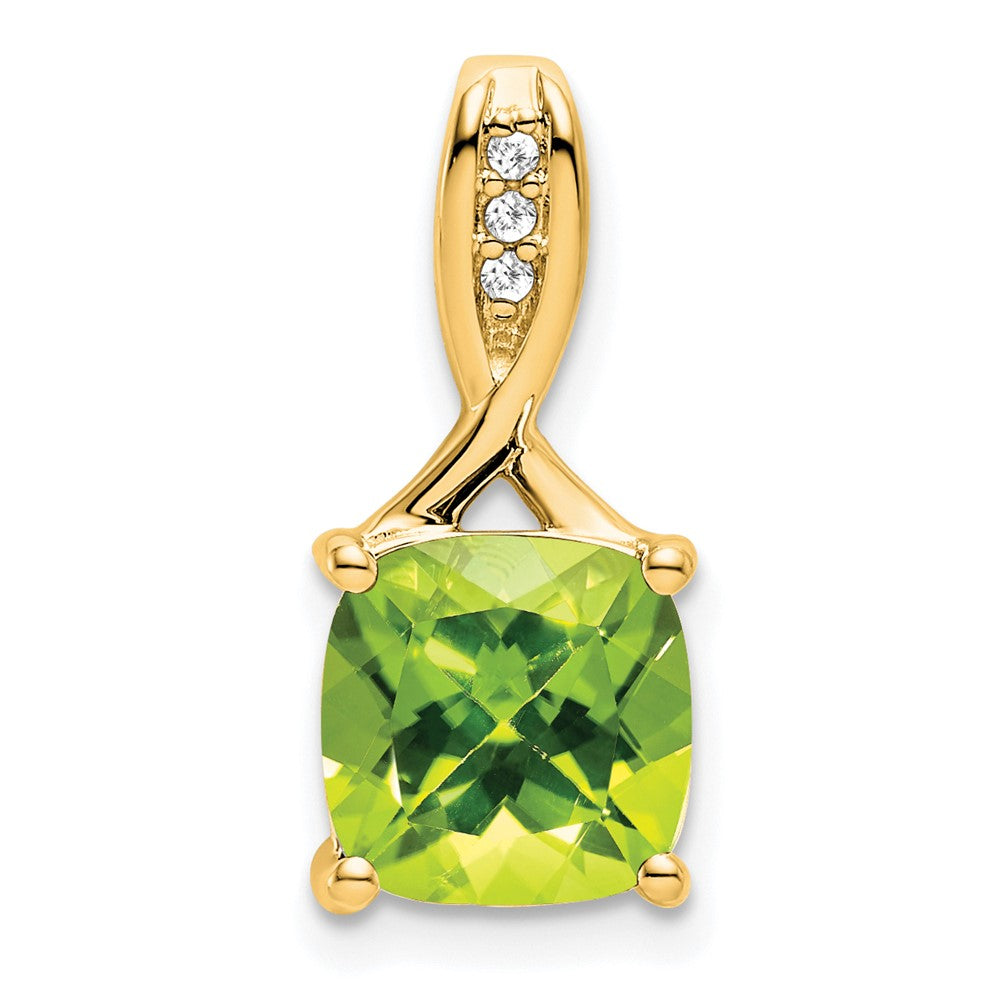 14K Gelbgold Anhänger mit Peridot im Kissenschliff und echten Diamanten