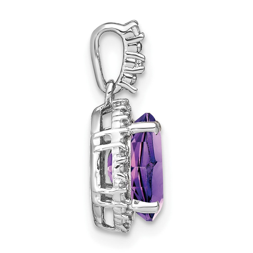 14 Karat Weißgold Ovaler Amethyst- und Echtdiamant-Halo-Anhänger