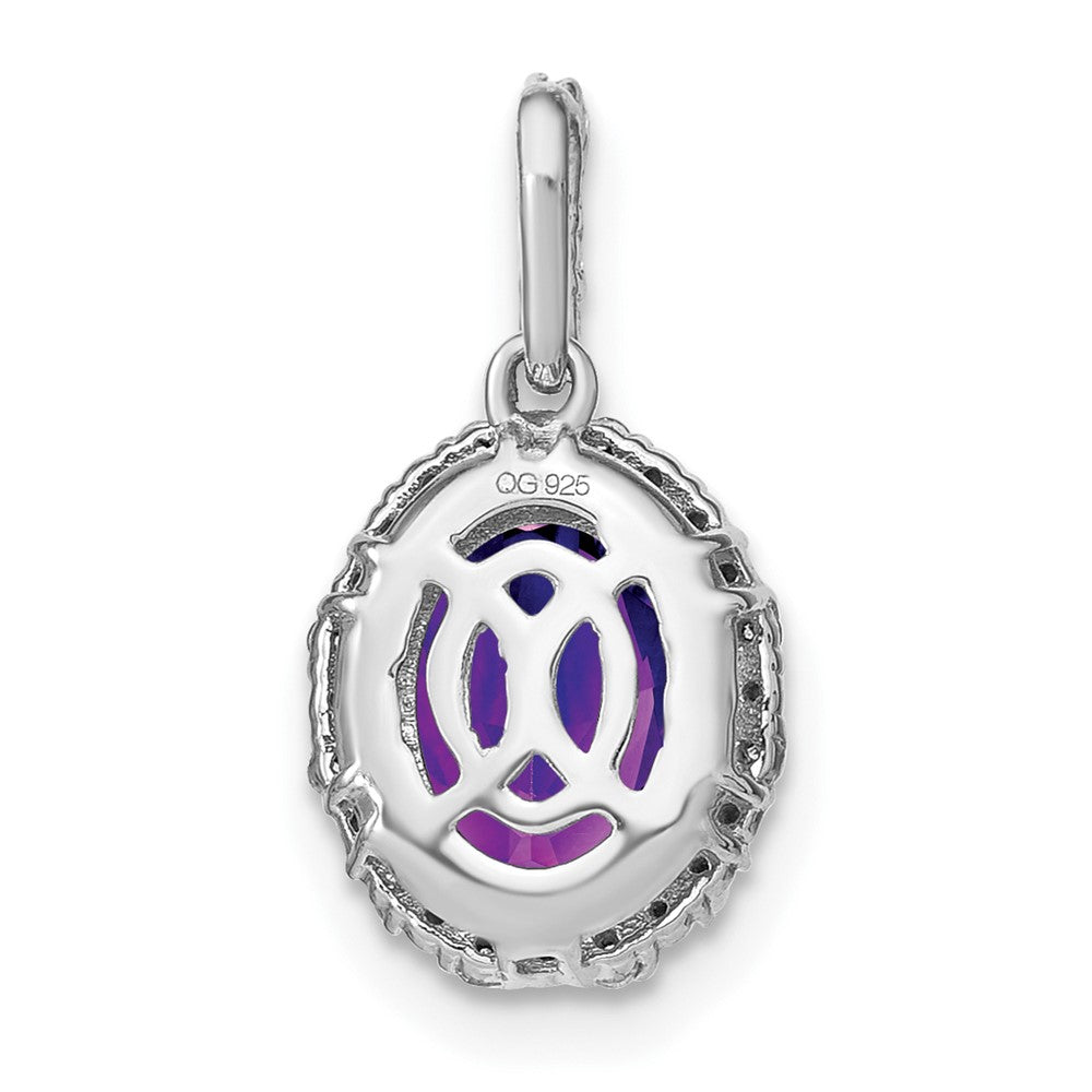 14 Karat Weißgold Ovaler Amethyst- und Echtdiamant-Halo-Anhänger