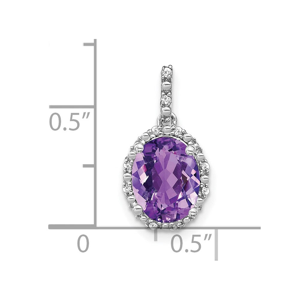 14 Karat Weißgold Ovaler Amethyst- und Echtdiamant-Halo-Anhänger