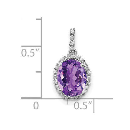 14 Karat Weißgold Ovaler Amethyst- und Echtdiamant-Halo-Anhänger