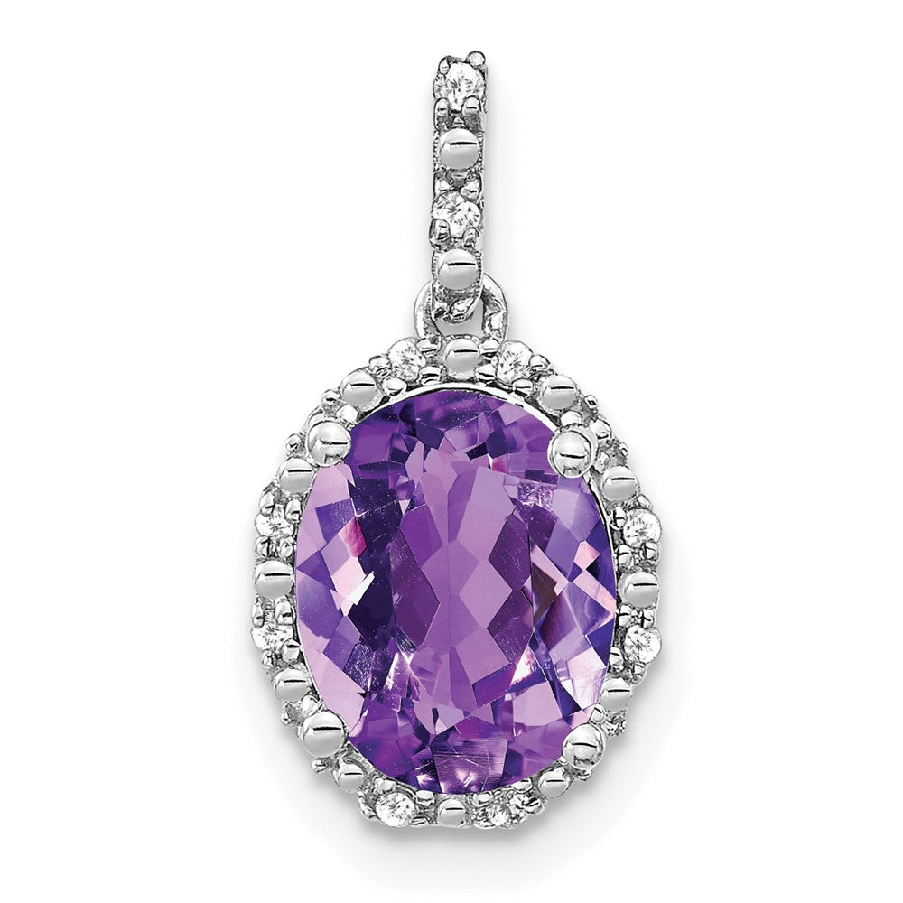 14 Karat Weißgold Ovaler Amethyst- und Echtdiamant-Halo-Anhänger