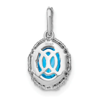 14K Weißgold Oval Blautopas und Echter Diamant Halo-Anhänger