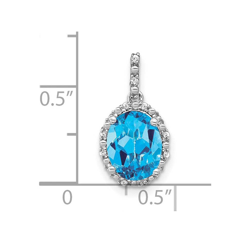 14K Weißgold Oval Blautopas und Echter Diamant Halo-Anhänger