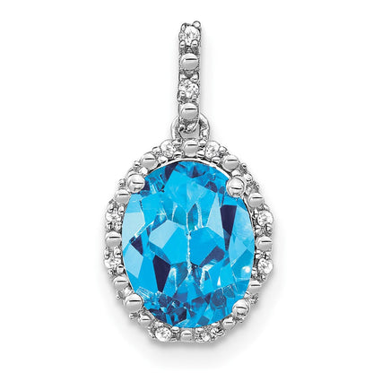 14K Weißgold Oval Blautopas und Echter Diamant Halo-Anhänger