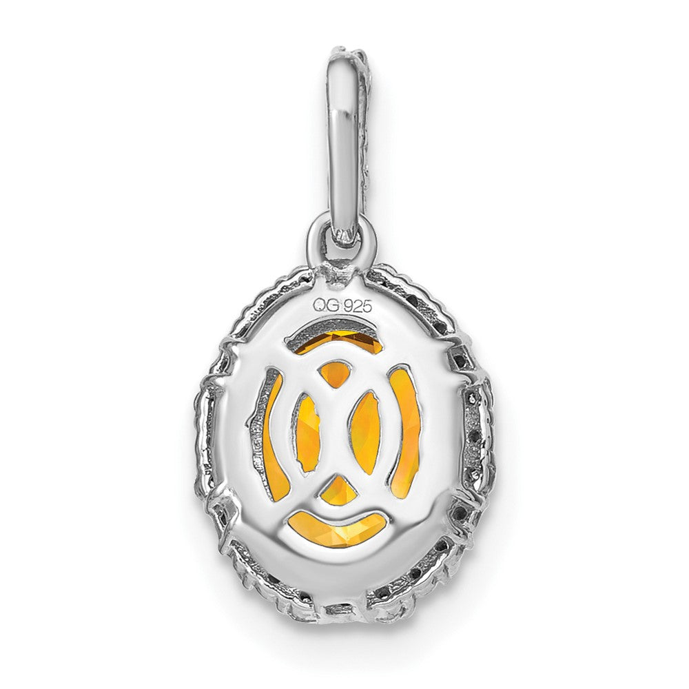 14K Weißgold Anhänger mit ovalem Citrin und echten Diamanten im Halo-Design