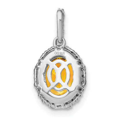 14K Weißgold Anhänger mit ovalem Citrin und echten Diamanten im Halo-Design