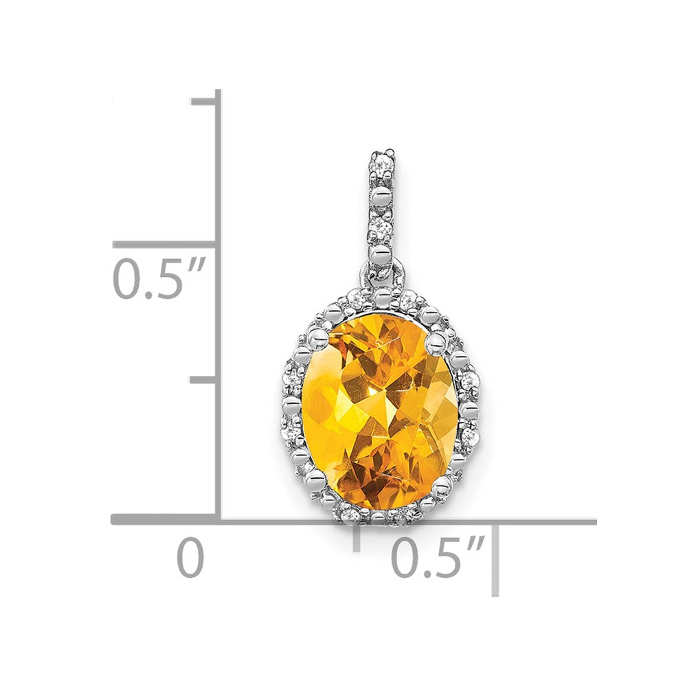 14K Weißgold Anhänger mit ovalem Citrin und echten Diamanten im Halo-Design