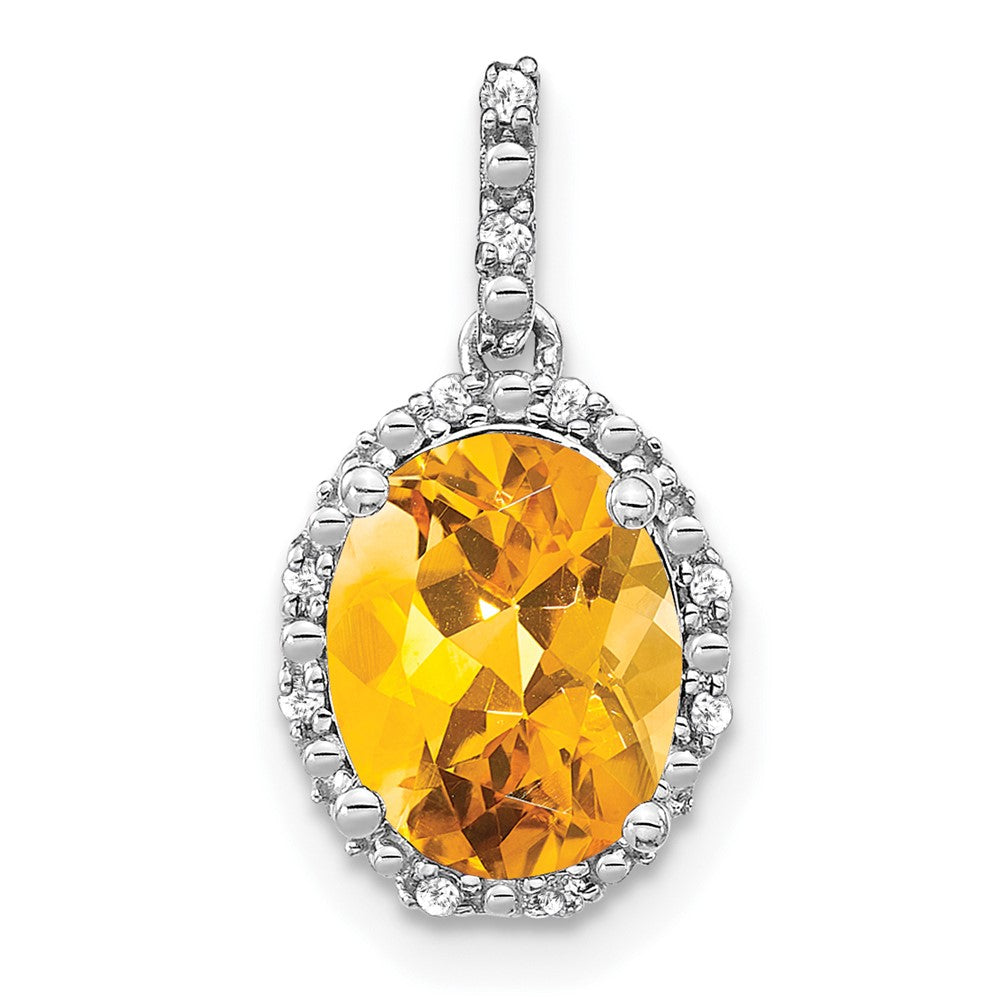 14K Weißgold Anhänger mit ovalem Citrin und echten Diamanten im Halo-Design
