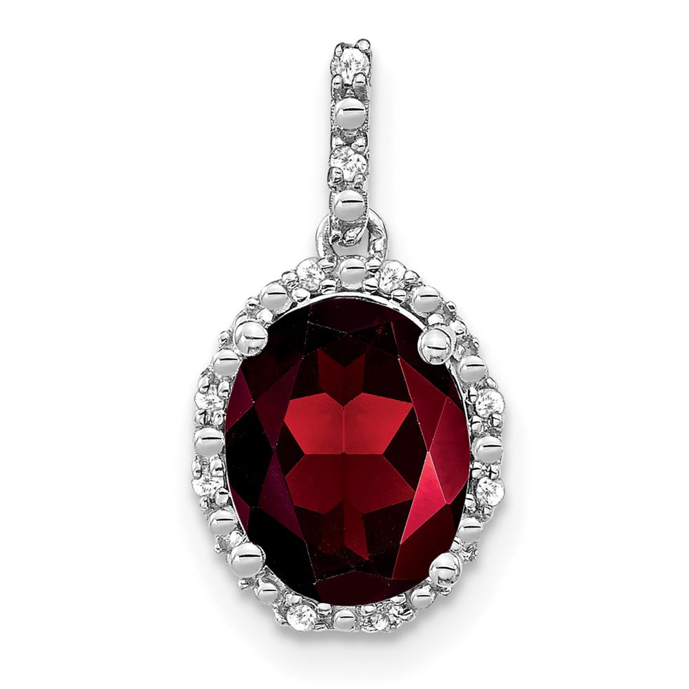 14K Weißgold Ovaler Granat- und Echt-Diamant-Halo-Anhänger