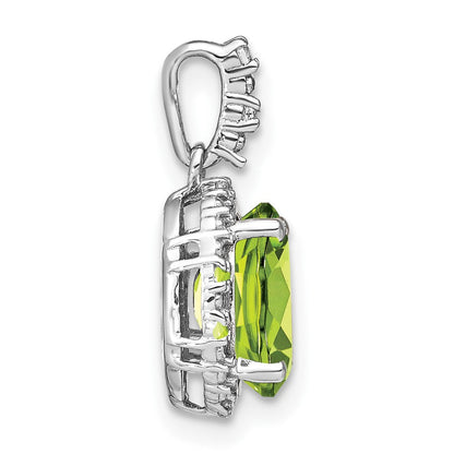14K Weißgold Oval-Anhänger mit Peridot und echten Diamanten im Halo-Design