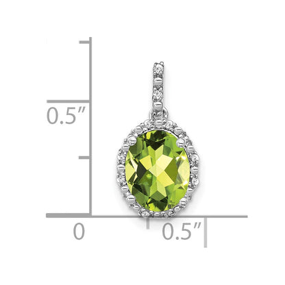 14K Weißgold Oval-Anhänger mit Peridot und echten Diamanten im Halo-Design