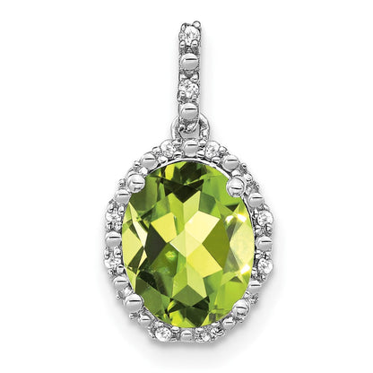 14K Weißgold Oval-Anhänger mit Peridot und echten Diamanten im Halo-Design