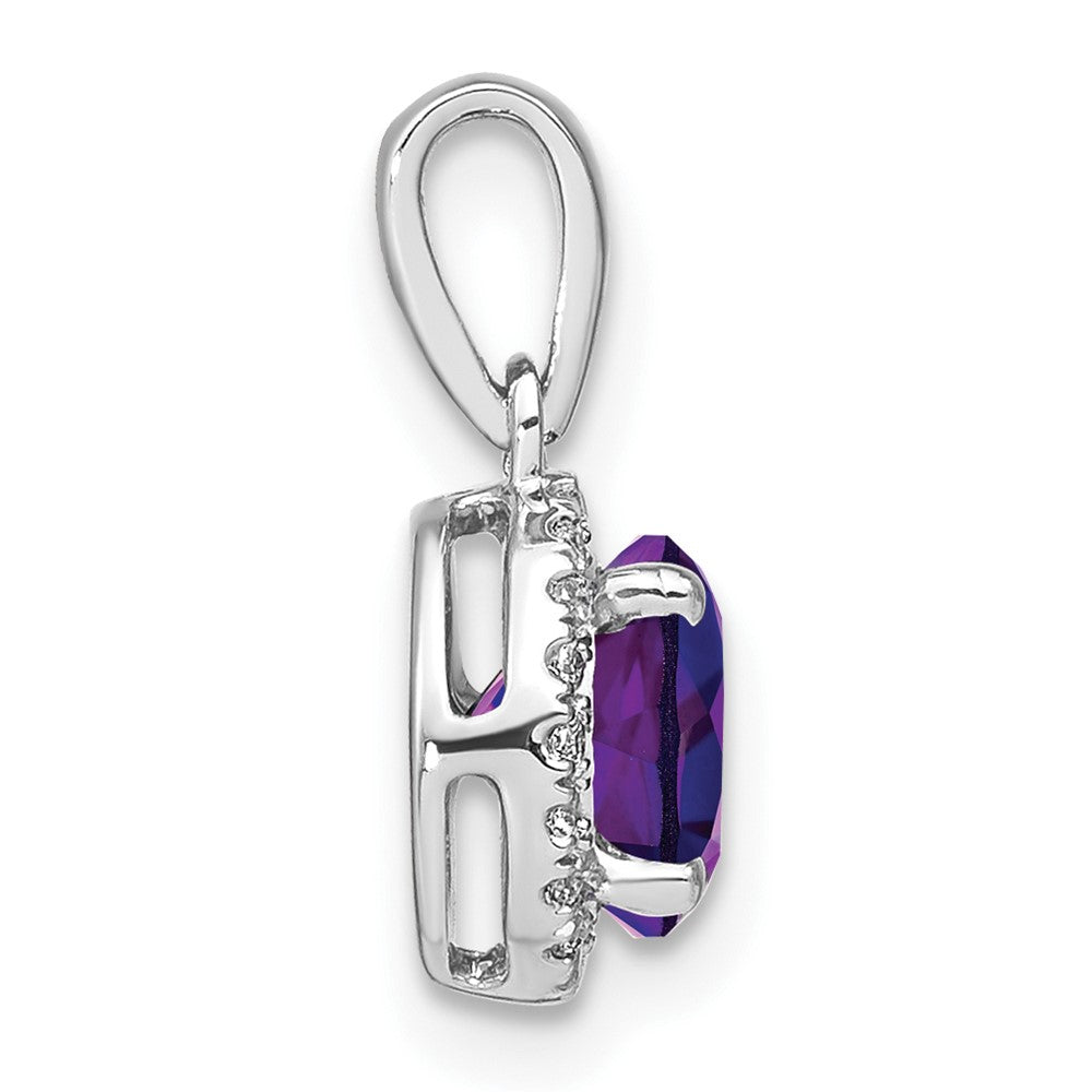 14K Weißgold Amethyst- und Echtdiamant-Halo-Anhänger