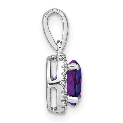 14K Weißgold Amethyst- und Echtdiamant-Halo-Anhänger