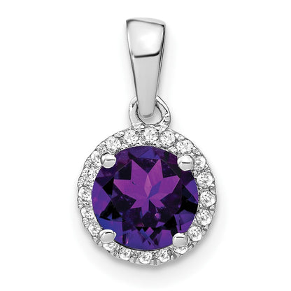 14K Weißgold Amethyst- und Echtdiamant-Halo-Anhänger
