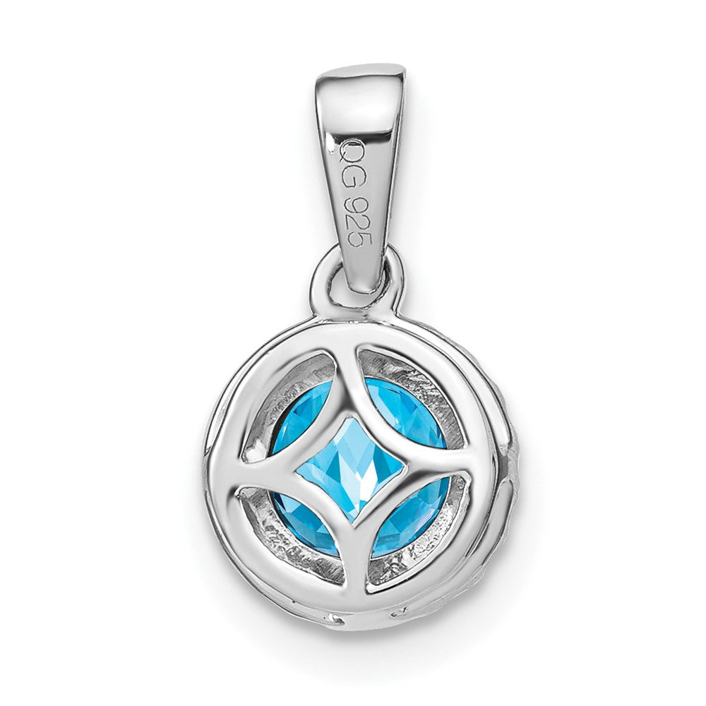 14 Karat Weißgold Anhänger mit blauem Topas und echten Diamanten im Halo-Design