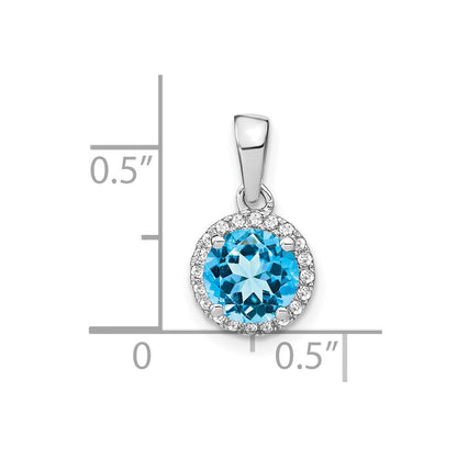 14 Karat Weißgold Anhänger mit blauem Topas und echten Diamanten im Halo-Design