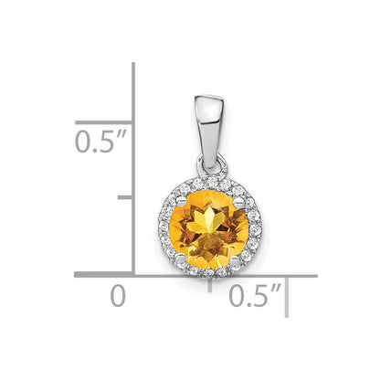 14K Weißgold Citrin- und Diamant-Halo-Anhänger