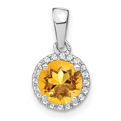 14K Weißgold Citrin- und Diamant-Halo-Anhänger
