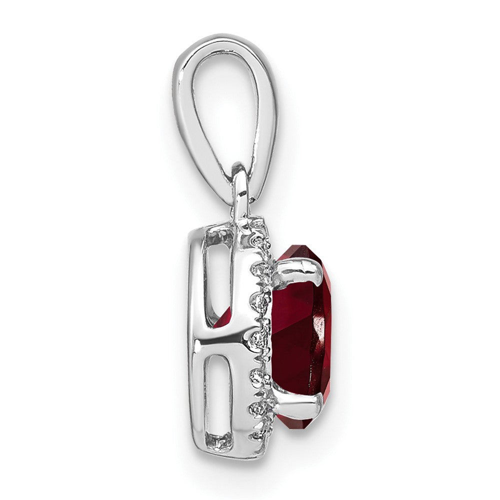 14 Karat Weißgold Anhänger mit Granat und echten Diamanten im Halo-Design