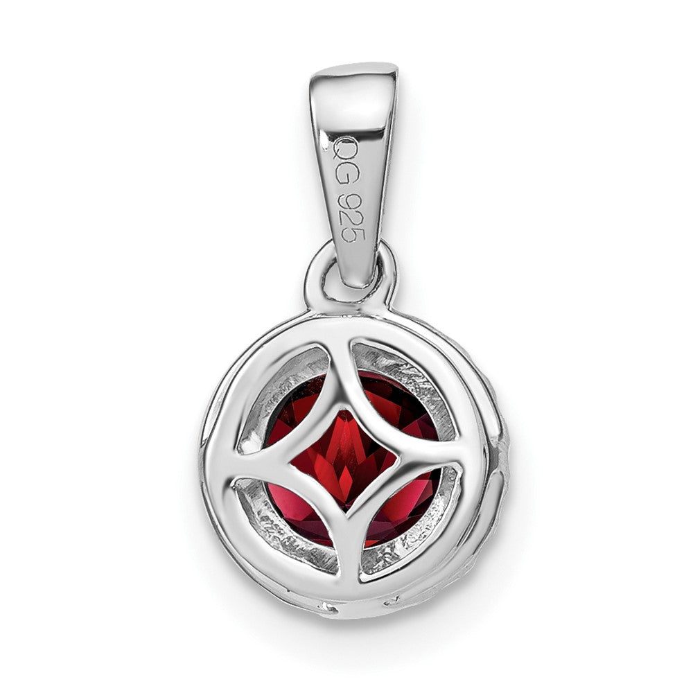 14 Karat Weißgold Anhänger mit Granat und echten Diamanten im Halo-Design