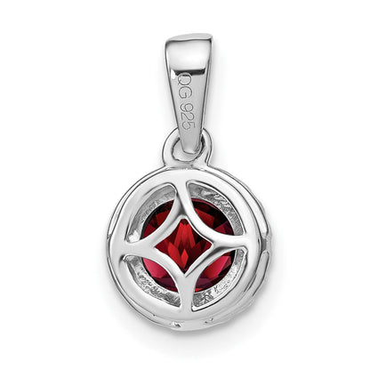 14 Karat Weißgold Anhänger mit Granat und echten Diamanten im Halo-Design