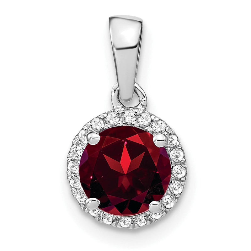 14 Karat Weißgold Anhänger mit Granat und echten Diamanten im Halo-Design