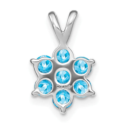 14K Weißgold Blautopas Blumen-Anhänger