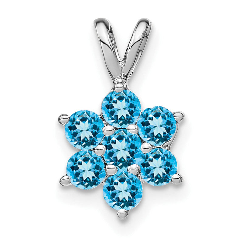 14K Weißgold Blautopas Blumen-Anhänger