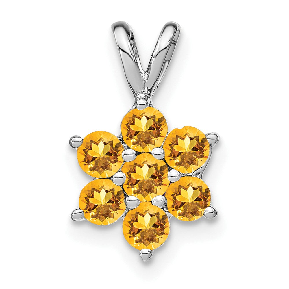 14K Weißgold Citrin-Blütenanhänger