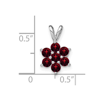 14K Weißgold Granat Blüten-Anhänger